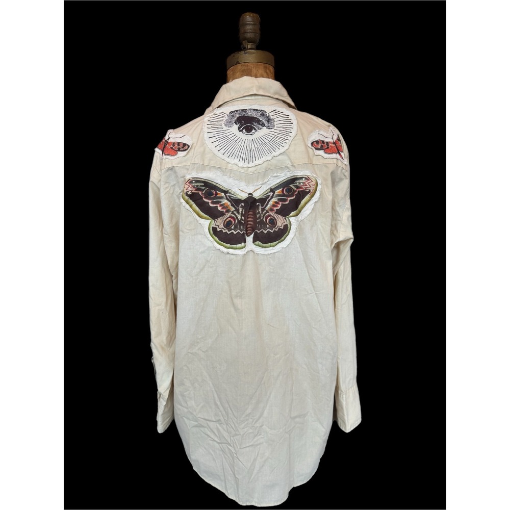 Vintage Western Shirt Moth Eye Patch Folk Art Boho Size‎ L